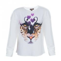 Pre Owned توب روبرتو كافالي كيدز أبيض طباعة فهد بأكمام طويلة 11 سنة