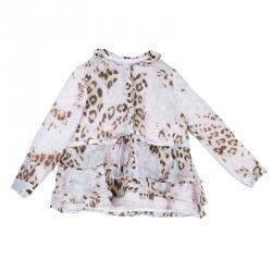 Pre Owned Roberto Cavalli Leopard Print Long Sleeve Peplum Shirt 4 Yrs