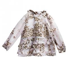 Pre Owned Roberto Cavalli Leopard Print Long Sleeve Peplum Shirt 4 Yrs