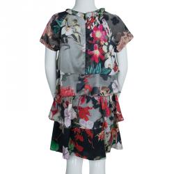 Pre Owned Roberto Cavalli  Multicolor Floral Print Silk Tiered Dress 8 Yrs