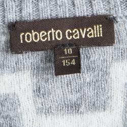 Pre Owned فستان بلوفر روبرتو كافالي رصاصي نقش الشعار رقبة مستديرة 10 سنوات