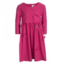 Pre Owned Rykiel Enfant Pink Eyelet Embroidered Floral Applique Detail Dress 10 Yrs