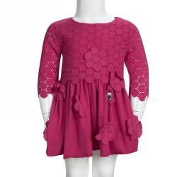 Pre Owned Rykiel Enfant Pink Eyelet Embroidered Floral Applique Detail Dress 2 Yrs