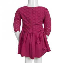 Pre Owned Rykiel Enfant Pink Eyelet Embroidered Floral Applique Detail Dress 2 Yrs