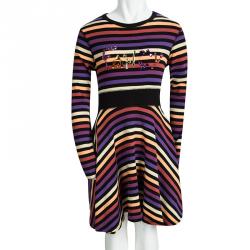 Pre Owned Rykiel Enfant Multicolor Striped Embellished Long Sleeve Dress 10 Yrs