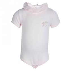 Pre Owned Tartine Et Chocolat Pale Pink Cotton Jersey Ruffle Detail Romper 3 Months