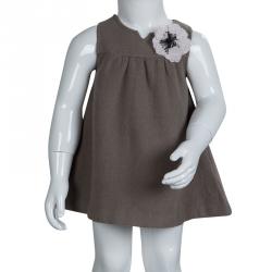 Tartine Et Chocolat Grey Wool Floral Applique Sleeveless Dress 6 months
