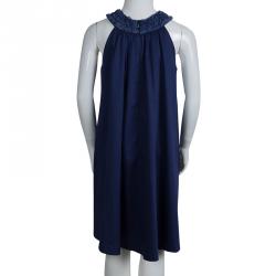 مملوكة مسبقًا Tartine Et Chocolat Blue Cotton Floral Applique Sleeveless Dress 10 Yrs