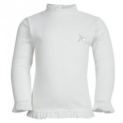 Tartine et Chocolat White Ribbed Cotton Ruffle Trim Top 2 Yrs