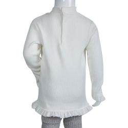 Tartine et Chocolat White Ribbed Cotton Ruffle Trim Top 2 Yrs