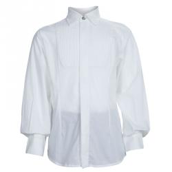 Pre Owned Young Versace White Pintucked Yoke Detail Button Front Shirt 6 Yrs