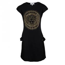Pre Owned Young Versace Black Knit Medusa Logo Embellished Dress 8 Yrs