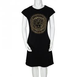 Pre Owned Young Versace Black Knit Medusa Logo Embellished Dress 8 Yrs