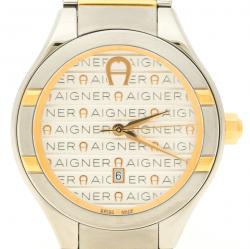 Pre Owned Aigner White Stainless Steel Lonato Men's Wrist Watch 43 mm