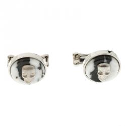 Alexander McQueen Skull & Bone Agate Silver Tone Cufflinks
