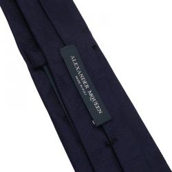 Pre Owned Alexander McQueen Navy Blue Tonal Floral Jacquard Silk Tie