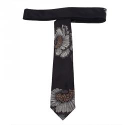 Pre Owned Alexander McQueen Black Flower Printed Silk Tie