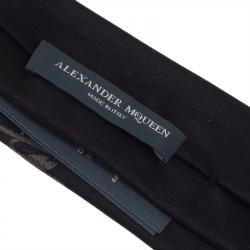 Pre Owned Alexander McQueen Black Flower Printed Silk Tie