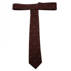 Pre Owned Alexander McQueen Red Woven Skull Silk Tie