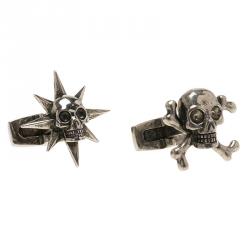 Alexander Mcqueen Asymmetric Star & Skull Silver Tone Cufflinks