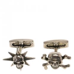 Alexander Mcqueen Asymmetric Star & Skull Silver Tone Cufflinks