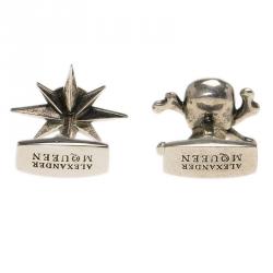 Alexander Mcqueen Asymmetric Star & Skull Silver Tone Cufflinks