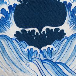 Alexander McQueen Blue & White Waves Print Silk Tie