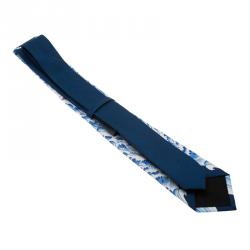 Alexander McQueen Blue & White Waves Print Silk Tie