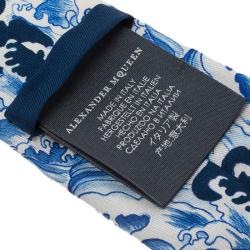 Alexander McQueen Blue & White Waves Print Silk Tie
