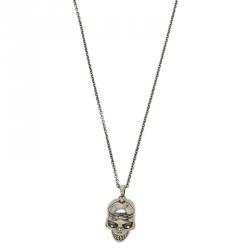 Pre Owned Alexander McQueen Doctor Skull Silver Tone Pendant Chain Necklace