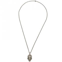 Pre Owned Alexander McQueen Doctor Skull Silver Tone Pendant Chain Necklace