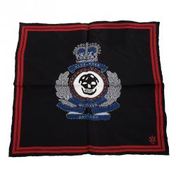 Alexander McQueen Black Military Skull Badge Silk Pocket Square