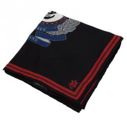 Alexander McQueen Black Military Skull Badge Silk Pocket Square