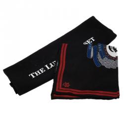 Alexander McQueen Black Military Skull Badge Silk Pocket Square
