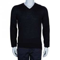 Pre Owned Alexander McQueen Black Knit V-Neck Sweater L