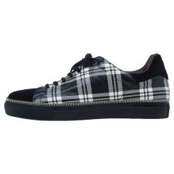 Alexander Mcqueen Check Leather and Chain Embellished Suede Sneakers Size 42