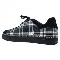 Alexander Mcqueen Check Leather and Chain Embellished Suede Sneakers Size 42