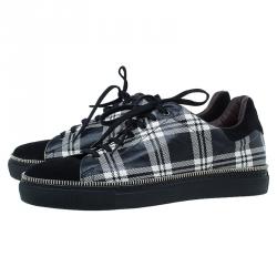 Alexander Mcqueen Check Leather and Chain Embellished Suede Sneakers Size 42