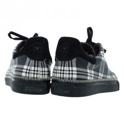 Alexander Mcqueen Check Leather and Chain Embellished Suede Sneakers Size 42