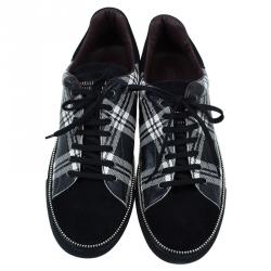 Alexander Mcqueen Check Leather and Chain Embellished Suede Sneakers Size 42