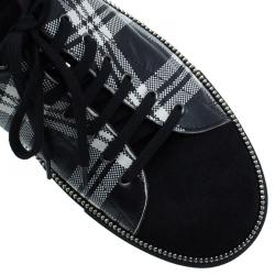 Alexander Mcqueen Check Leather and Chain Embellished Suede Sneakers Size 42