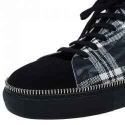 Alexander Mcqueen Check Leather and Chain Embellished Suede Sneakers Size 42