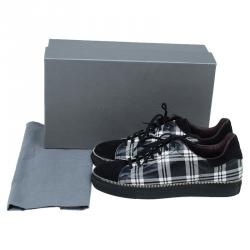 Alexander Mcqueen Check Leather and Chain Embellished Suede Sneakers Size 42