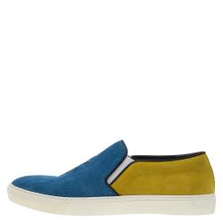 Pre Owned Alexander McQueen Tricolor Suede Skull Embossed Slip On Sneakers Size 44