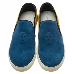 Pre Owned Alexander McQueen Tricolor Suede Skull Embossed Slip On Sneakers Size 44