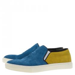 Pre Owned Alexander McQueen Tricolor Suede Skull Embossed Slip On Sneakers Size 44