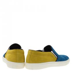 Pre Owned Alexander McQueen Tricolor Suede Skull Embossed Slip On Sneakers Size 44