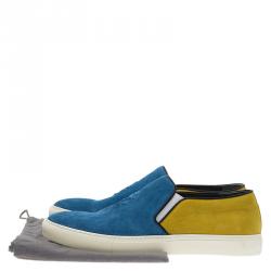 Pre Owned Alexander McQueen Tricolor Suede Skull Embossed Slip On Sneakers Size 44