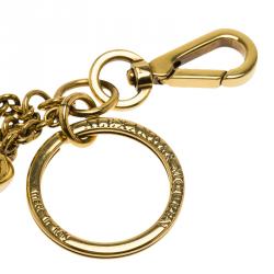 Pre Owned Alexander McQueen Skull and Bones Gold Tone Keyring