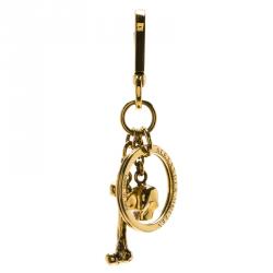 Pre Owned Alexander McQueen Skull and Bones Gold Tone Keyring